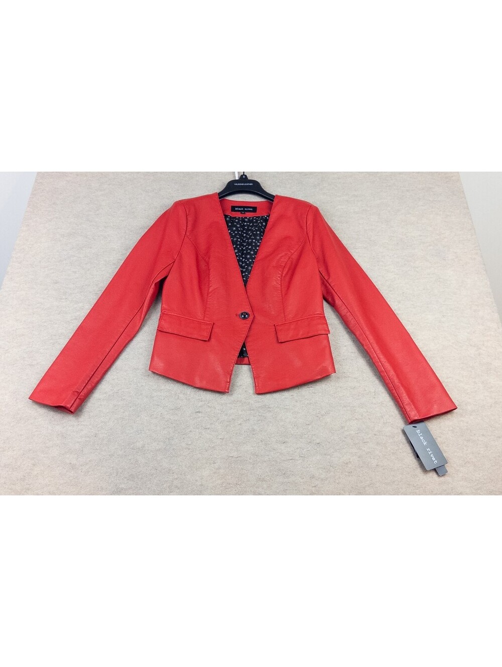 NWT Black Rivet Red Leather Touch Blazer Jacket Womens Size S Collarless G-III